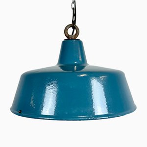 Industrial Blue Painted Factory Pendant Lamp, 1950s