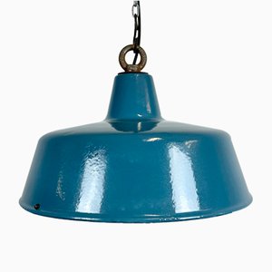 Lámpara colgante de fábrica industrial pintada de azul, años 50