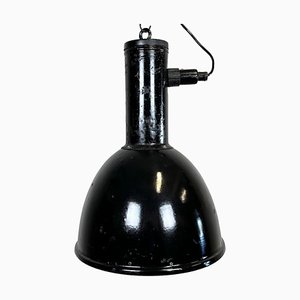 Lampe à Suspension d'Usine Industrielle en Émail Noir, 1950s