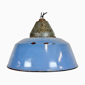 Industrial Blue Enamel and Cast Iron Pendant Light, 1960s