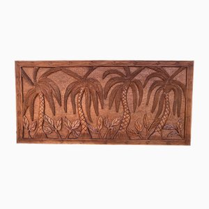 Decorative Panel in Carved Teak Wood, 1970s
