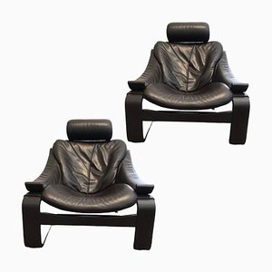 Vintage Leather Lounge Chairs by Ake Fribyter for Roche Bobois, 1970s, Set of 2