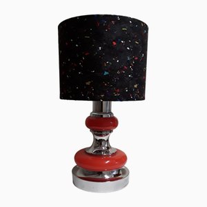 Vintage Table Lamp with Chrome-Plated Metal Frame with Orange Decorative Elements and Suitable Fabric Screen, 1970s