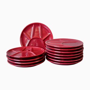 Red Fondue Plates, 1960s, Set of 12