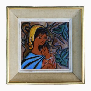 Mid Century Madonna mit Kind Wanddekoration aus Keramik, 1950