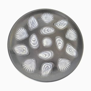 Grande Assiette à Huîtres en Céramique de Couleur Noire et Blanche attribuée à Elchinger, France, 1960s