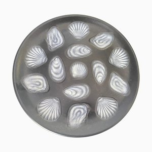 Large Oyster Plate in Ceramic Black and White Color attributed to Elchinger, France, 1960s