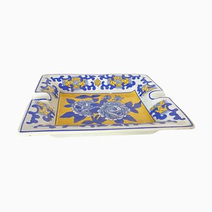 Cenicero o Vide Poche de cerámica azul y amarilla, Italia, años 60