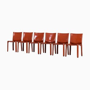 CAB 412 Chairs in Tan Leather Mario Bellini for Cassina, Italy, 1977, Set of 6