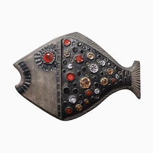 Wandmontierter Fisch aus glasierter Keramik, zugeschrieben Perignem, Belgien, 1969
