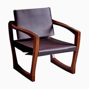 Sillón Studio estadounidense de cuero marrón oscuro, años 60