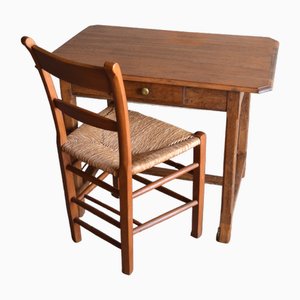 Oak Writing Table with Chair, 1950s, Set of 2