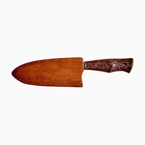 Knife with Redwood Burl Handle and Teak Knife Sheath by Dave Jacobson, 2023