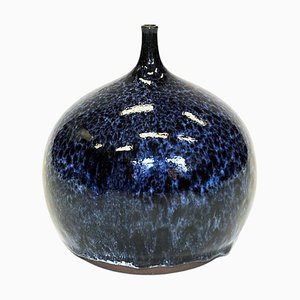Blau Glasierte Keramikvase von Bror Börsum, Schweden, 1960er