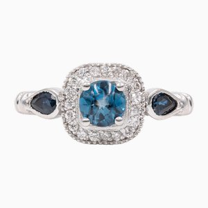 Vintage Ring aus 750er Weißgold mit blauem Spinell, Saphiren und Diamanten, 1960er