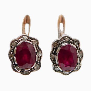 Rose Gold and Silver Earrings with Rubies and Diamonds