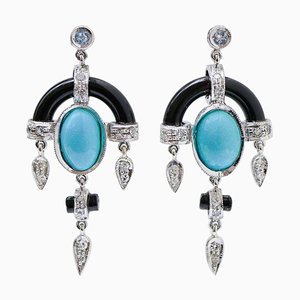 Platinum Earrings with Turquoise and Diamonds