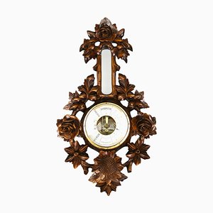 Black Forest Style Carved Walnut Barometer, Germany, 1920s