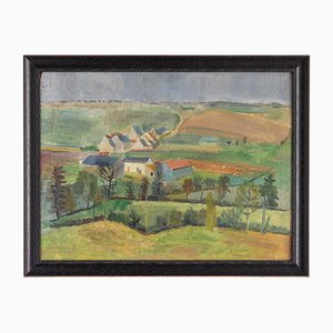 Ecole Française d'Artiste, Paysage de Campagne, Peinture à l'Huile sur Panneau, Milieu du 20e Siècle, Encadrée