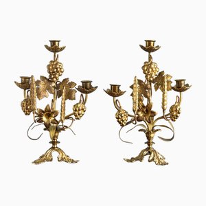 French Gilt Bronze Candelabras with Flowers and Fruits, 19th Century, Set of 2