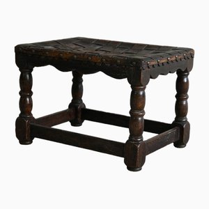 Early 20th Century Oak & Leather Stool