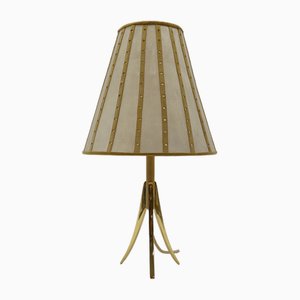 Mid-Century Modern Tripod Table Lamp in Brass and Leather, Austria, 1950s