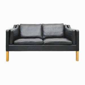 Model 2212 2-Seater Sofa in Black Leather by Børge Mogensen for Fredericia