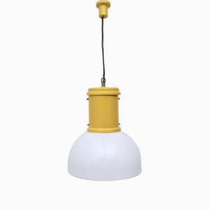 Postmodern Industrial Acrylic Glass and Yellow Varnished Aluminum Pendant, Italy