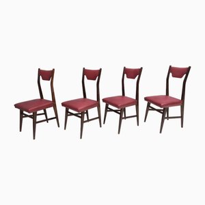 Vintage Ebonized Beech and Crimson Skai Dining Chairs, Italy, 1950s, Set of 4