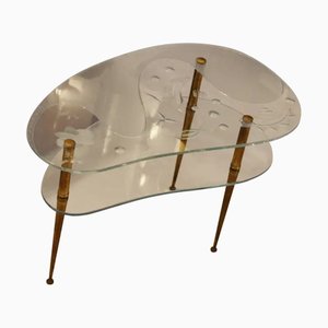 Mesa de centro Mid-Century de vidrio transparente grabado, años 50