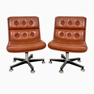 Brown Swivel Lounge Chairs, 1980s, Set of 2