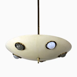 Lampada da soffitto in alluminio laccato e ottone di Lumen Milano, anni '50