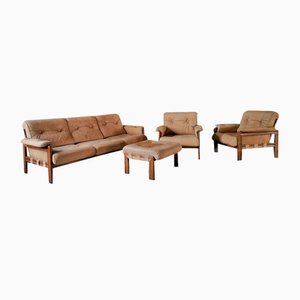Danish Leather Sofa, 1970s, Set of 4