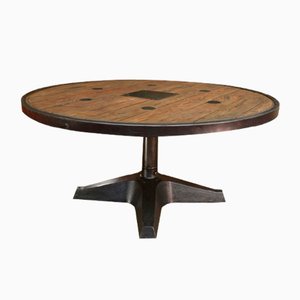 Large Round Dining Table in Cast Iron and Wood, 1930s
