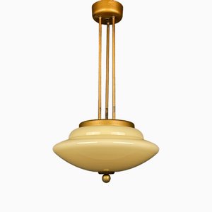 Vintage Brass & Opaline Glass Ceiling Light, Italy, 1950s