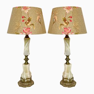 Louis XVI Style Brass and Marble/Onyx Table Lamps, 1940s, Set of 2