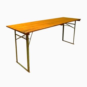 Industrieller Trestle Refectory Tisch mit grünem Metallgestell, 1930er
