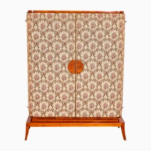 Mid-Century Modern Cherry Wood, Rosewood Veneered & Floral Pattern Upholstered Cabinet attributed to Josef Frank, Austria, 1930s