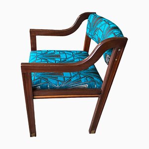 Chaise d'Entrée Art Déco en Tissu Bleu Canard
