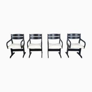 Mid-Century Black Wooden Dining Chairs, 1970s, Set of 4