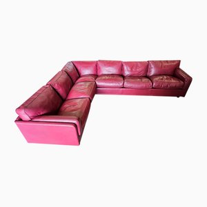 Modular Corner Sofa in Bordeaux Leather from Poltrona Frau, Italy, 1970s, Set of 3
