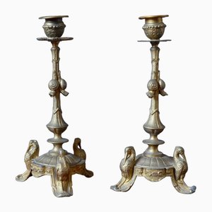 Gilt Bronze Candleholders with Snail Motif, Set of 2