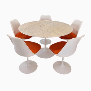 Esstisch aus Marmor mit Stühlen von Eero Saarinen für Knoll, 1960er, 6er Set