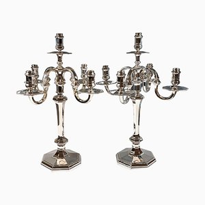 Candelabri Art Déco in argento a 5 fiamme di Bruckmann & Sons, Germania, anni '30, set di 2