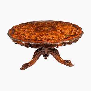 Antique Burr Walnut Marquetry Dining Table, 1860s