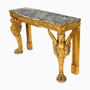 French Neo-Classical Gilded Console Table with Marble Top, 1820s