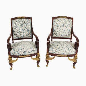 Empire Revival Ormolu Mounted Armchairs, 1870s, Set of 2