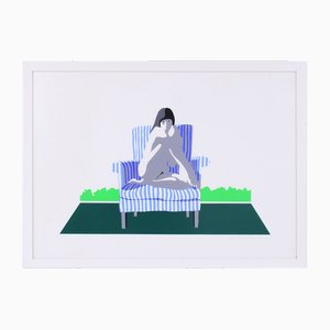 Semi Abstract Woman Figure in Easy Chair, 1970s, Screen Print