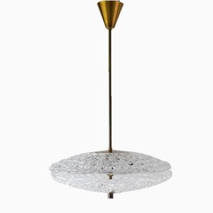 Orrefors Crystal and Brass Pendant by Fagerlund for Lyfa, 1960s