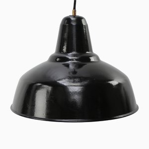 Lámpara colgante industrial holandesa vintage esmaltada en negro de Philips